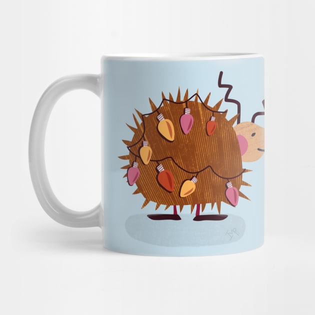 Cute winter hedgehog with christmas lights - red, yellow, pink, brown, blue by Ipoole